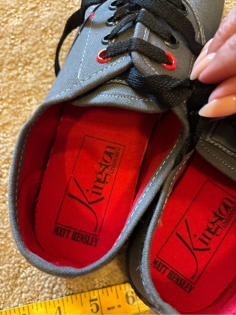 Kingston Gray Canvas Sneakers with Red Insoles and Black Laces